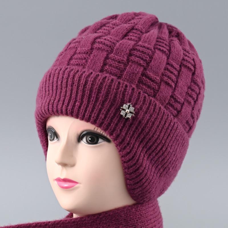 Hat Lady Winter Old Lady Rabbit Hair Warm Ear Protector Wool Hat Fleece Warm Knitted Hat