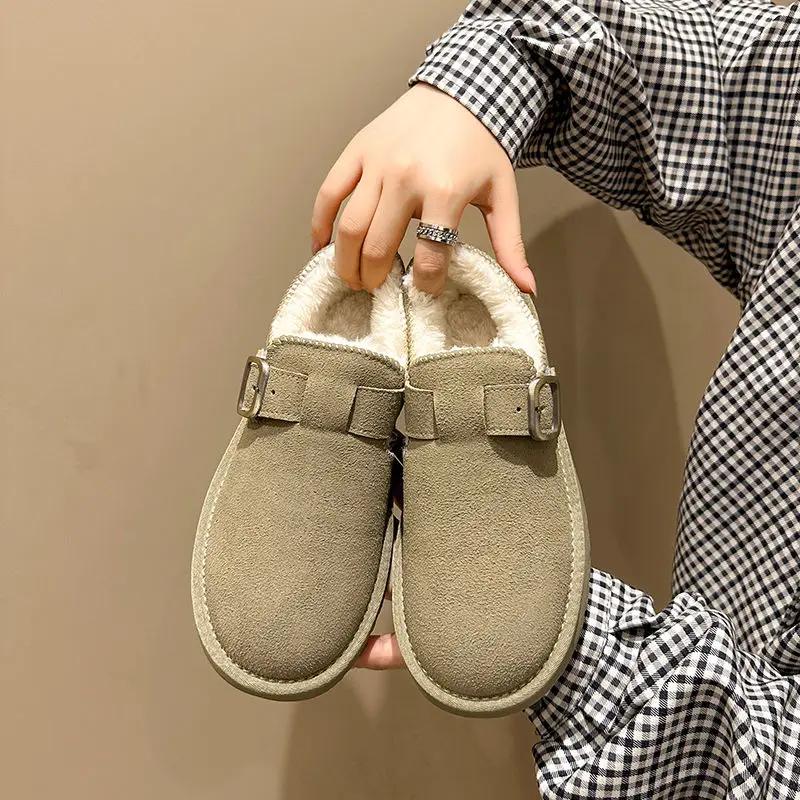 Fashion Brown Women's Snow Boots Suede Elegant With Low Heels Shoes For Woman Round Toe Work Gothic Pu Stylish Offer Anti Skid Hot