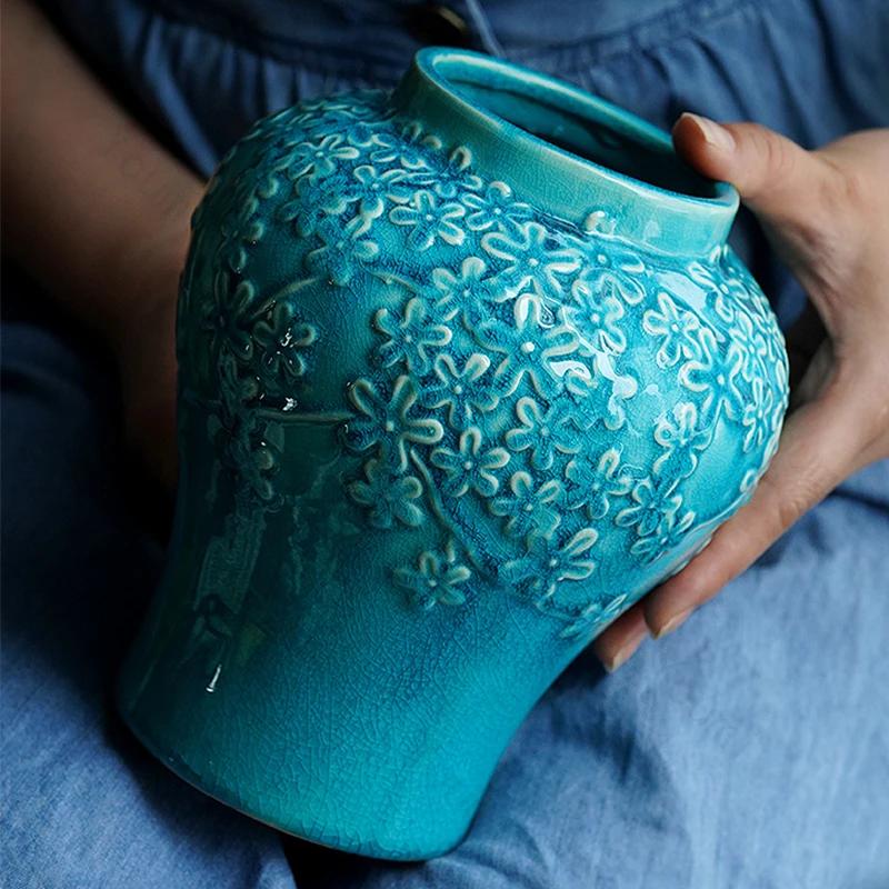 Vintage Chinese Style Ceramic Vases Light Luxury Exquisite Flowers Arrangement Vase Household Living Room Desktop Decoration