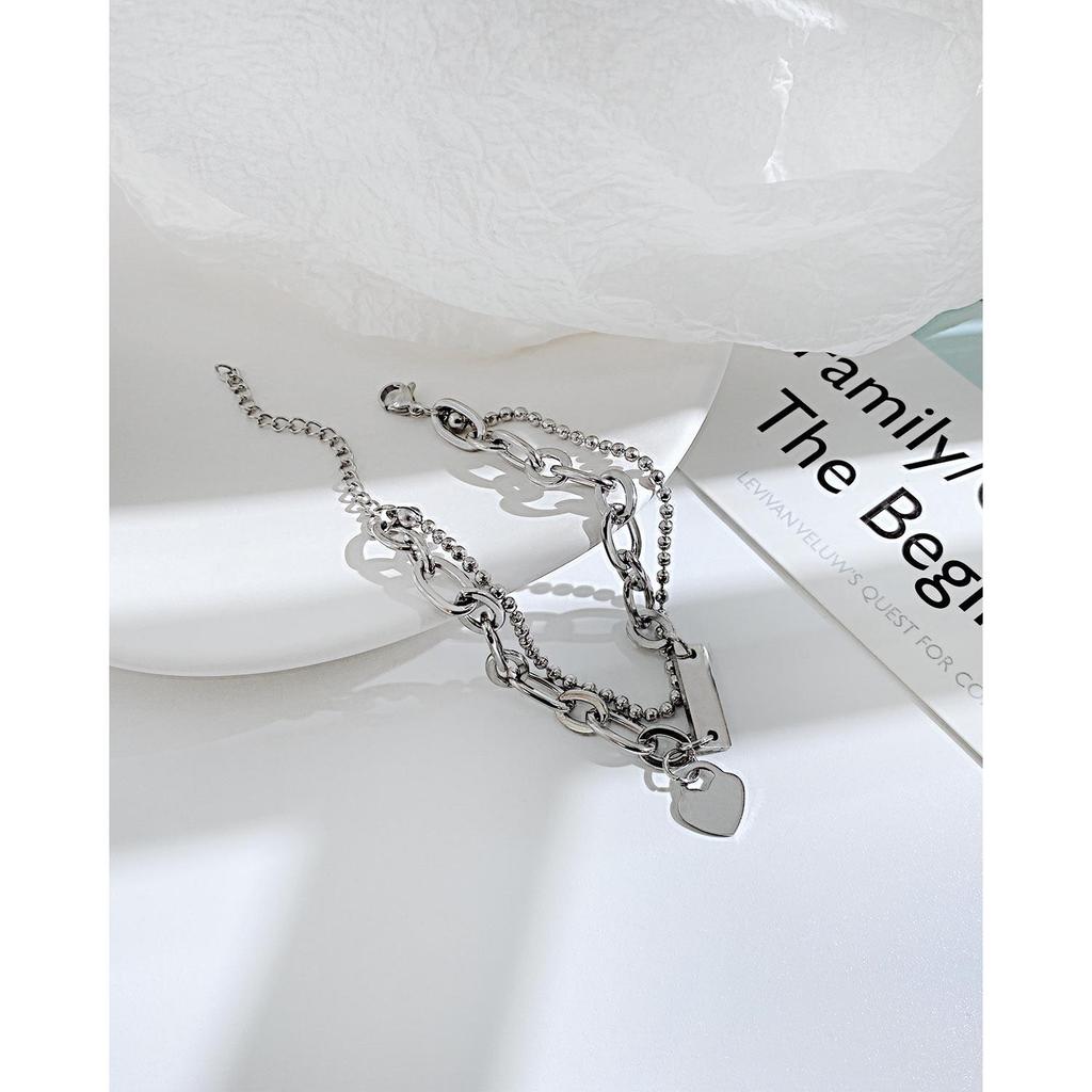 European & American Ins Double Layer Heart Titanium Steel Bracelet - Women's Hip Hop Versatile Heart-Shaped Jewelry