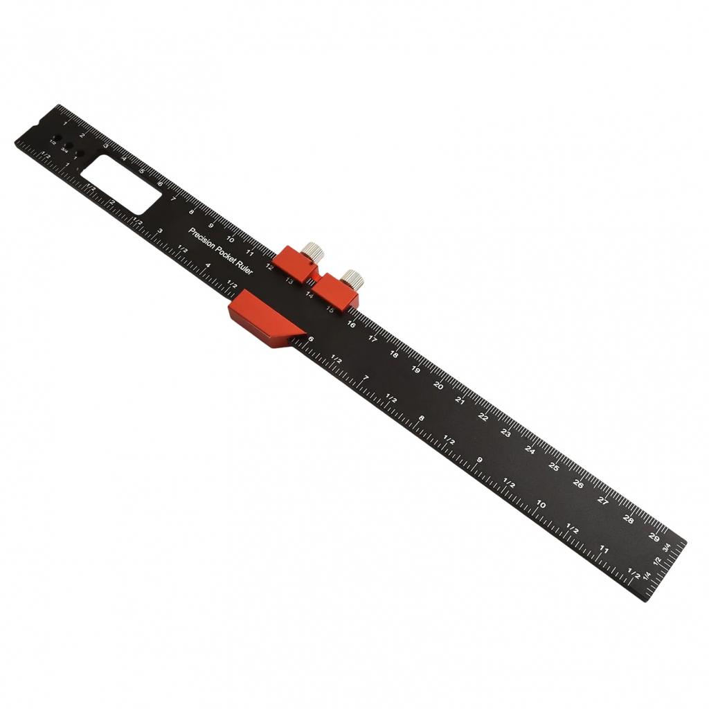 Woodworking Ruler Pocket Ruler Layout Tool Aluminum Alloy Ruler with Slide Stop