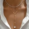Double Layer Pearl Tassel Necklace Y Shape Chain Layered Pendant Jewelry for Women Elegant Design Lightweight Accessory