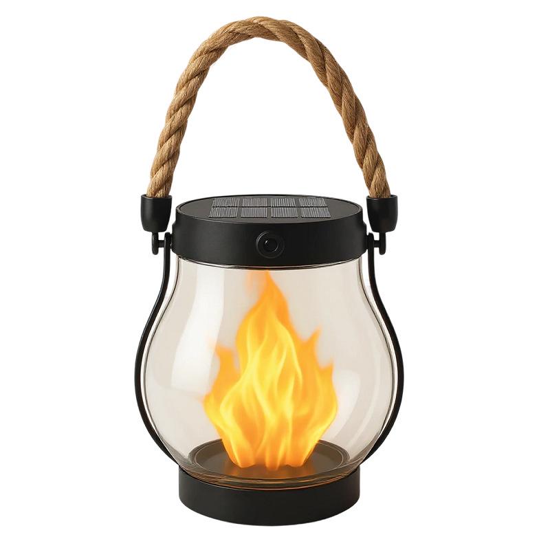 Solar Hemp Rope Flame Lantern: Outdoor Waterproof Hanging & Handheld Courtyard Light Hemp Rope Lantern