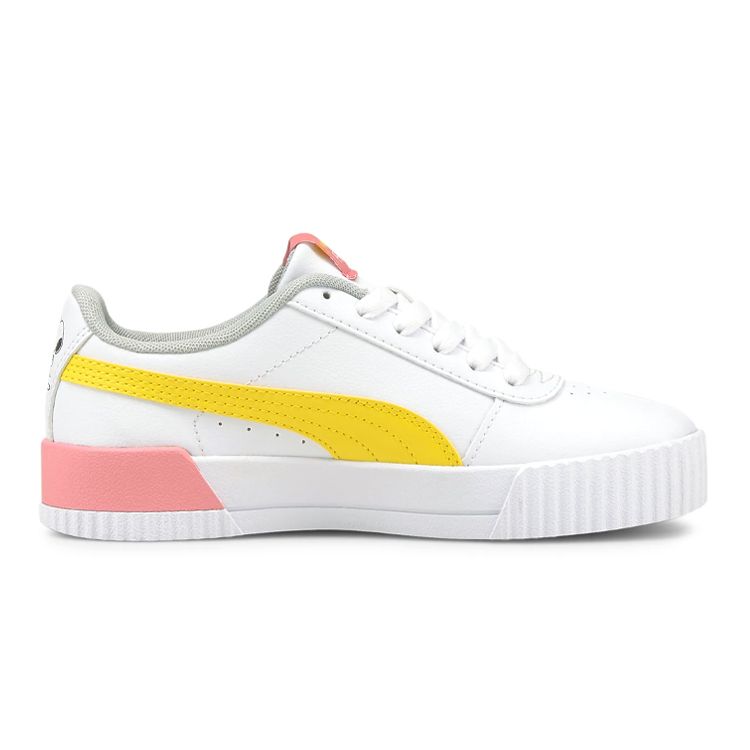 PUMA Peanuts X  Carina Series Casual Lightweight Durable Low-Top Kids Skate Shoes Kids skate shoes White Yellow Pink 381877-01