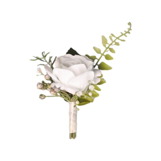 White Rose Boutonniere And Wrist Corsage Set European Rustic Silk Corsage