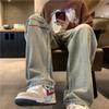 JYL Mens Jeans American Hip-hop Vintage Straight Cargo Embroidery Denim