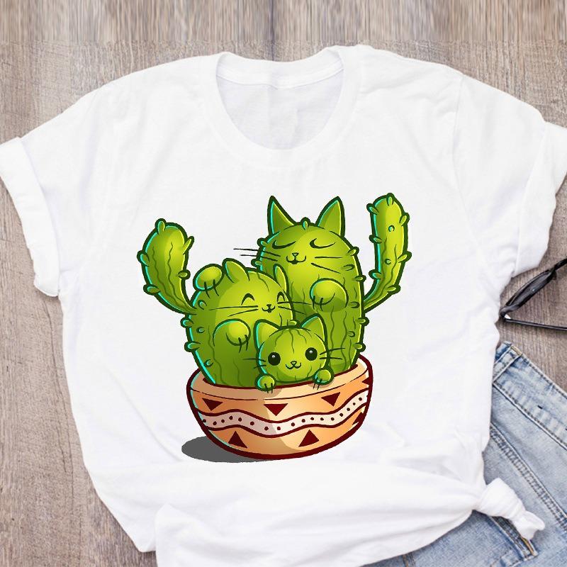 White Casual TShirt Diamond Border Decor With Desert EleUnisext Print Tall Cactus Sun Bird Skull Mountains Personalized Trendy Top