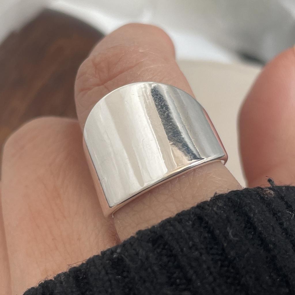 925 Sterling Silver Rings for Women Couple Minimalist Handmade Simple Wide Smooth Ring Fine Jewelry Gift Prevent Allergy
