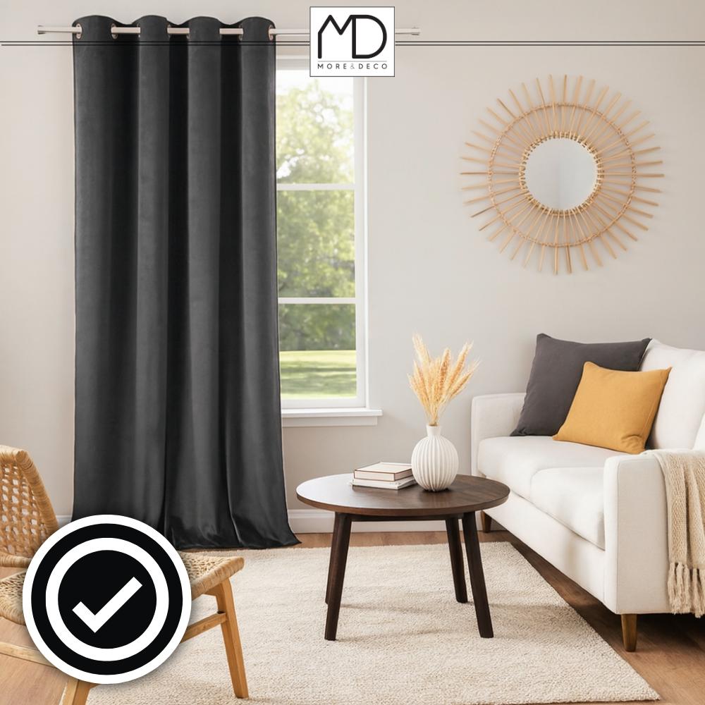 Thick Gray Velvet Curtain With Eyelets And Rings, Ready-Made, Blackout Velvet