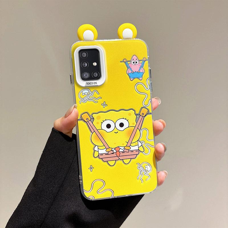 KEYSION Cute Ear Cartoon Case for Samsung A51 4G A31 with Lanyard Soft Silicone+PC Shockproof Phone Cover for Galaxy A31 A51 4G