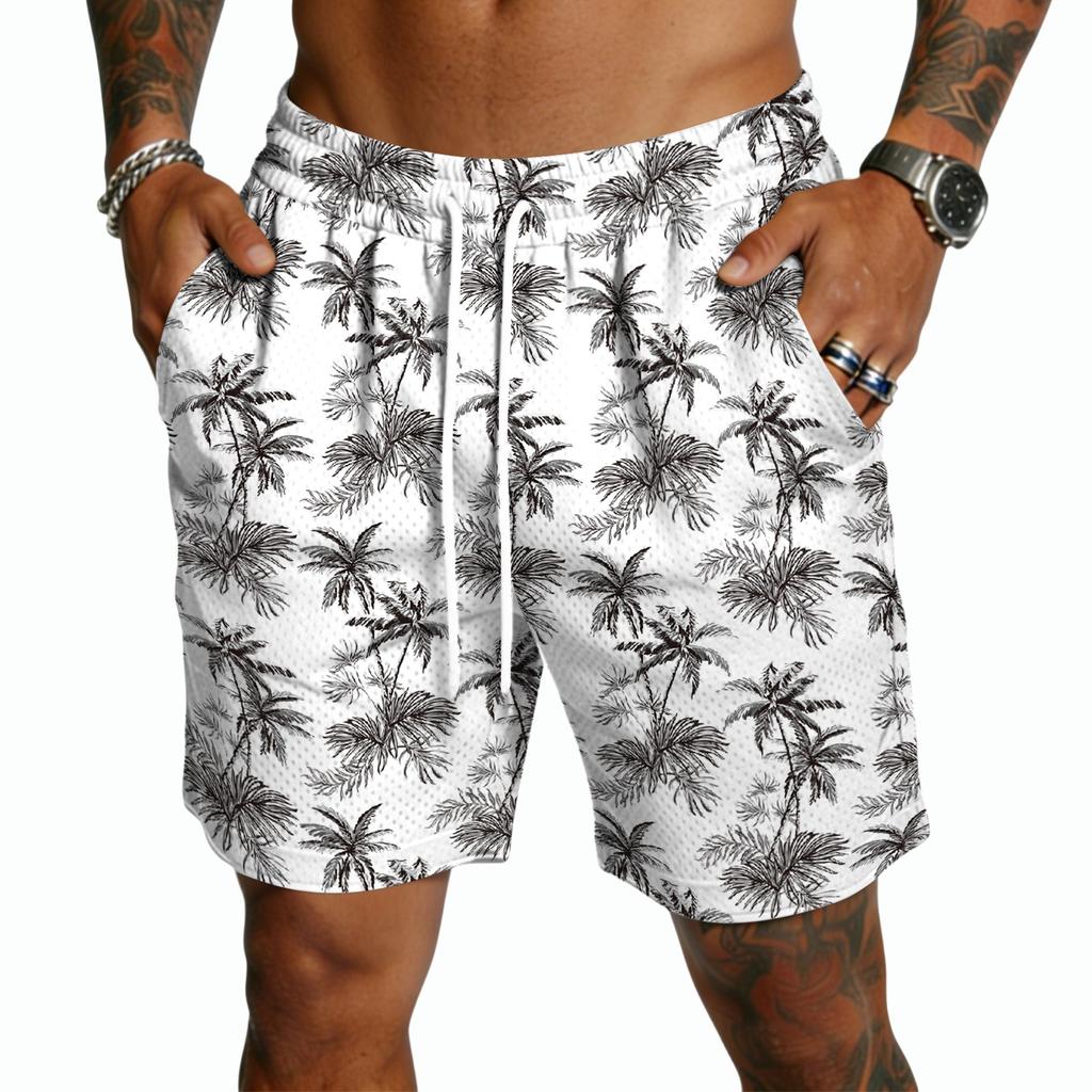Herren Leichte Shorts mit Kordelzug Schnelltrocknend Entspannte Passform Fünf Taschen Sommer Strand Print Lässig Elastischer Bund Shorts