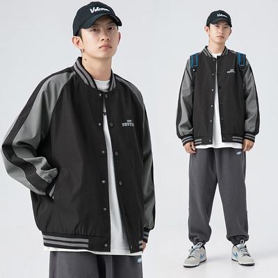 Men Japanese Style Color Block Loose Casual Baseball Jacket Outerwear