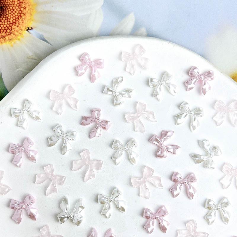 50pcs Transparent Bow Nail Art Parts Charms Bulk Shiny Mini Resin Ribbon Nail Rhinestones DIY Summer Nail Art Decor Accessories