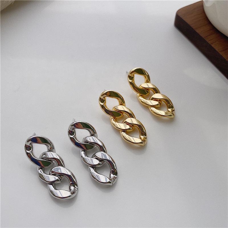 Vintage Korean Geometric Tassel Chain Stud Earrings