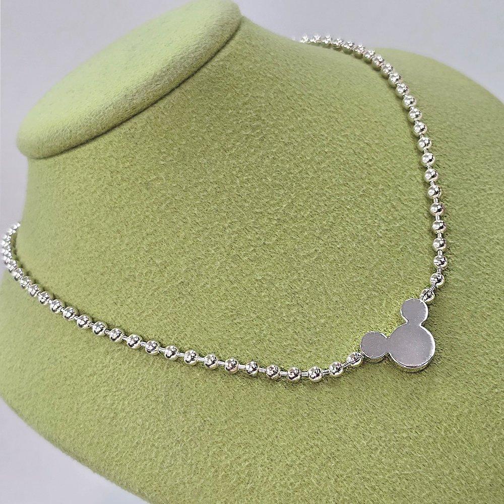 Mickey Minnie Round Ball Chain Silver Necklace