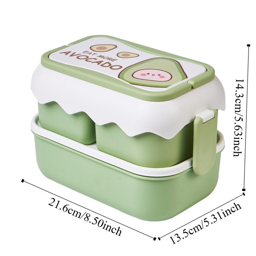 Drop-proof Plastic Lunch Box Double Layered Compartment Lunch Box Cartoon Lunch Box  Worker