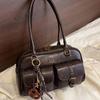 Women's Korean Retro Shoulder Bag Multifunctional Large Capacity Letter Handbag Fashionable Commuting Versatile Shoulder Bag Boston Bowling Bag
