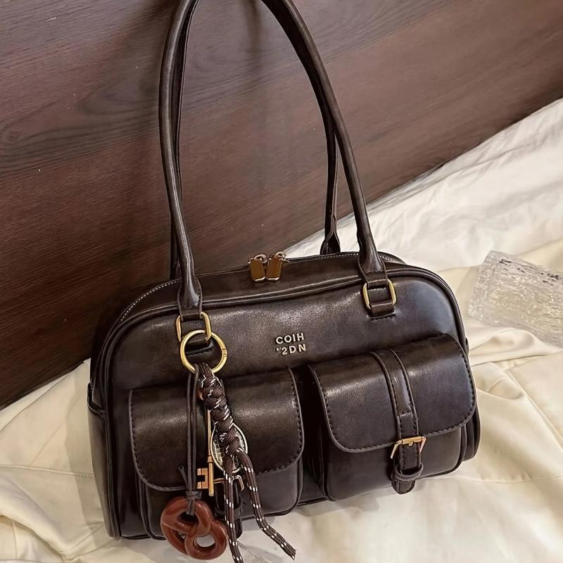 Women's Korean Retro Shoulder Bag Multifunctional Large Capacity Letter Handbag Fashionable Commuting Versatile Shoulder Bag Boston Bowling Bag