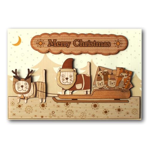 KINOWA "Christmas Cat" Woodcut Original Handmade Kit Cat Made in Japan