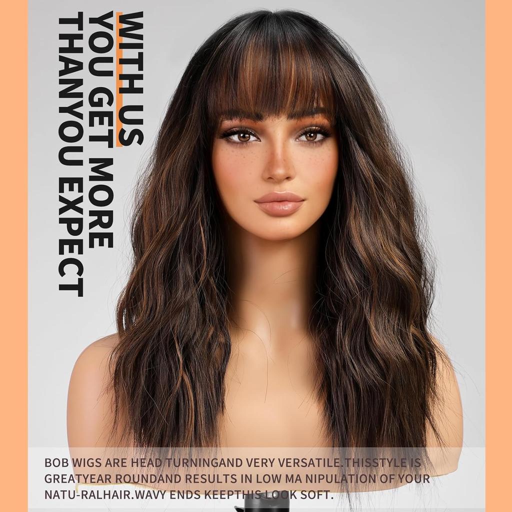 Perucă Bob ondulată cu breton Peruci ondulate scurte pentru femei Peruci Bob sintetice rezistente la căldură stil Bob