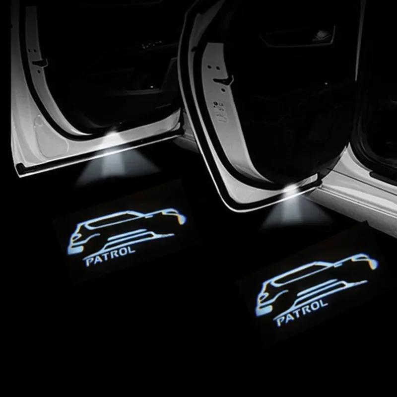2 Pièces Lumière d'Accueil de Porte de Voiture à Logo LED Pour Patrol Y62 2010-2021 Accessoires Auto Projecteur Laser Emblème Ombre Lumière de Voiture