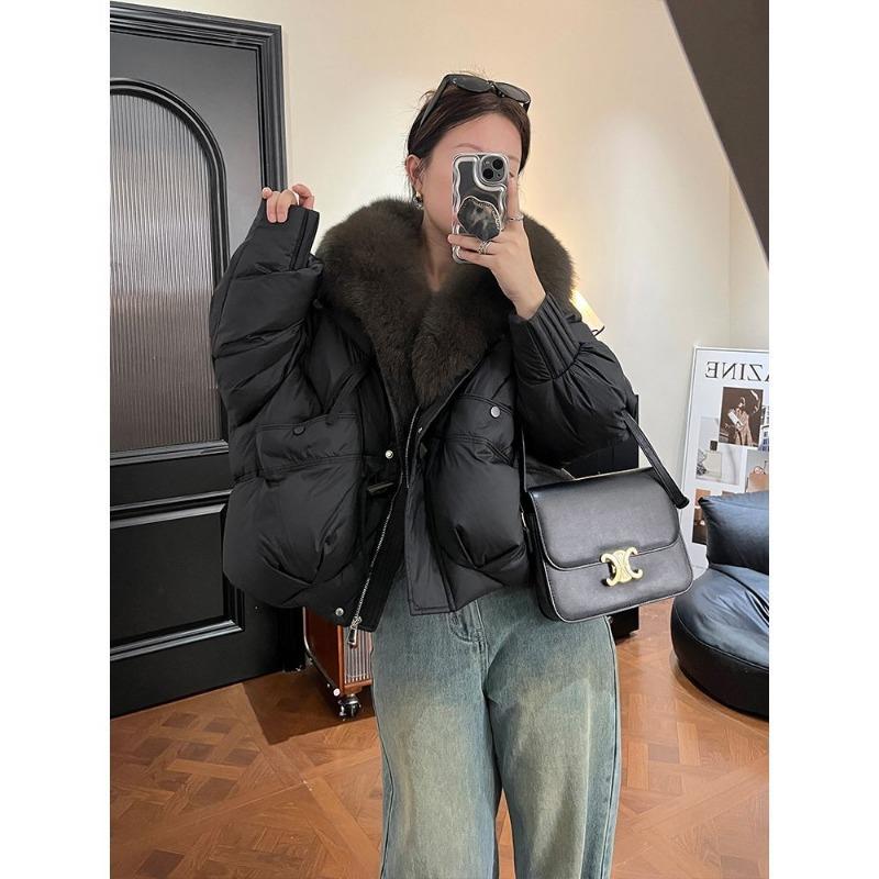 Hochwertige Baumwollkleidung mit großem Pelzkragen für Damen, Herbst und Winter, neues Design mit Clip, verdickt, warme Jacke