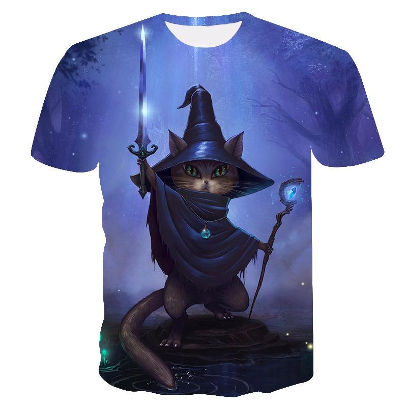 Tricou grafic amuzant cu pisică pentru bărbați, modă animal imprimat 3D, tricouri casual de vară cu gât rotund, tricouri de stradă, mâneci scurte