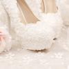 2025 new white heel waterproof table single shoes stiletto women's shoes lace flower pearl knot bridal shoes