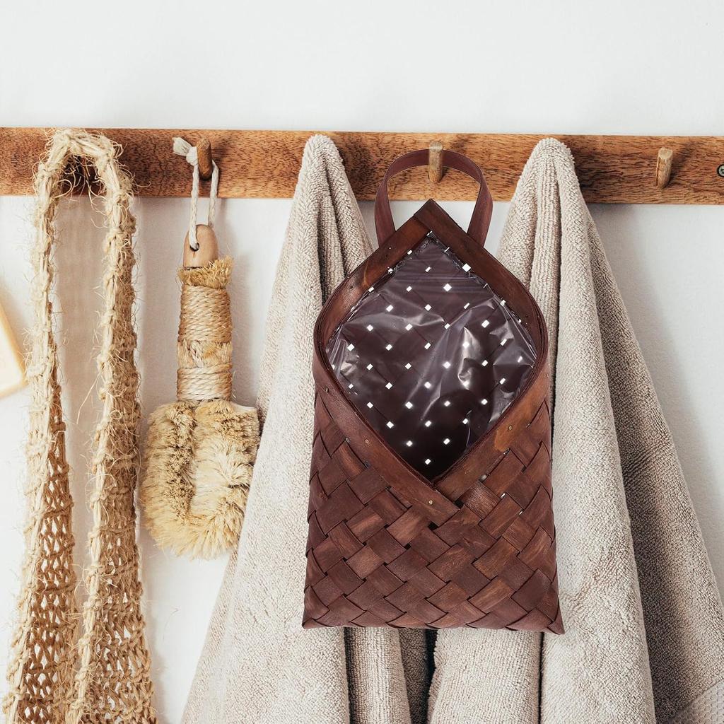 UPKOCH Wooden Woven Hanging Basket - Rattan Wall Planter, Wicker Flower Pot Holder, Garden Decoration, Multi-Functional Storage for Vegetables,