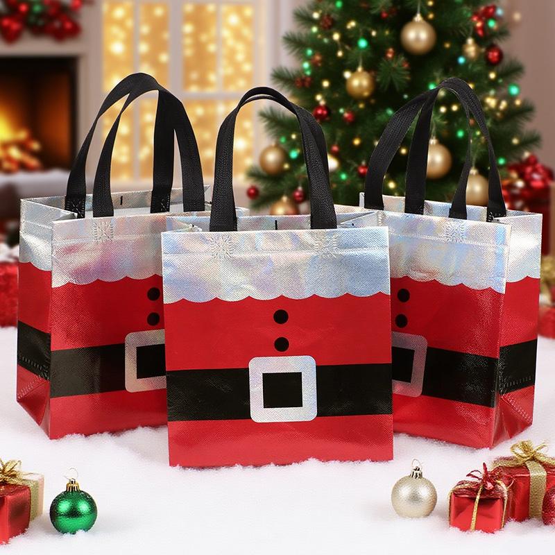 12-24 Stück Weihnachtsgeschenktasche Weihnachtsmann Vlies Tragetasche mit Griff Weihnachtsdekoration für Zuhause Neujahr Kinder Geschenkverpackung