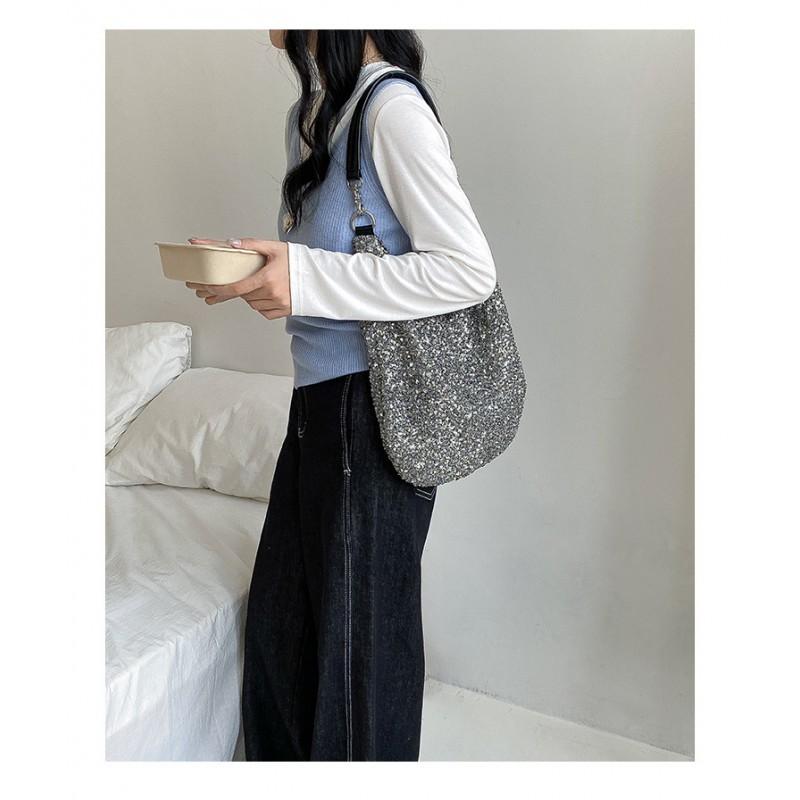 Korean Fashionable Casual Shiny Large-capacity Shoulder Bag Women's 2025 Light Luxury Niche High-end Beaded Tote