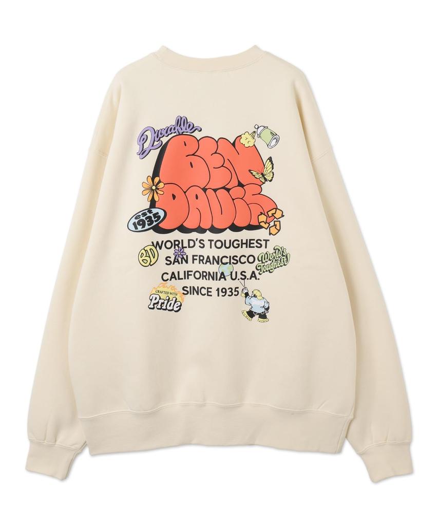 WEGO Ben Davis Plump Logo Pullover Size Gift Men's Custom-Made Sweatshirt, Off-White, M, Unisex, Streetwear, Casual, Oversized, Fall/Winter Wear,