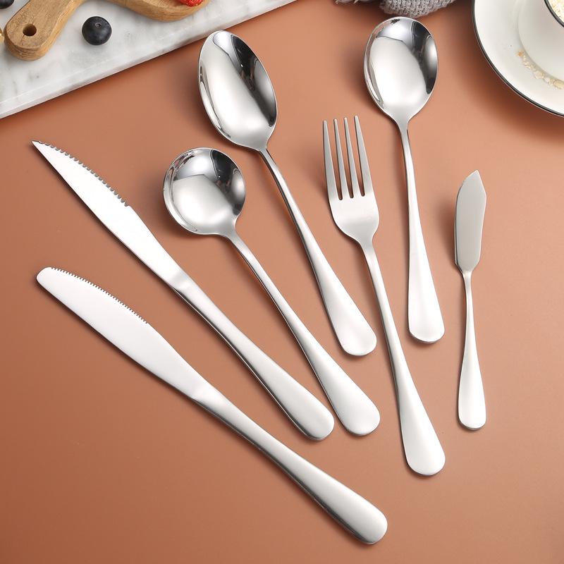 Stainless Steel Cutlery Set: Fork, Spoon, Long Ice Spoon, Western Knife, Steak Knife, Hotel Use, Customizable Logo