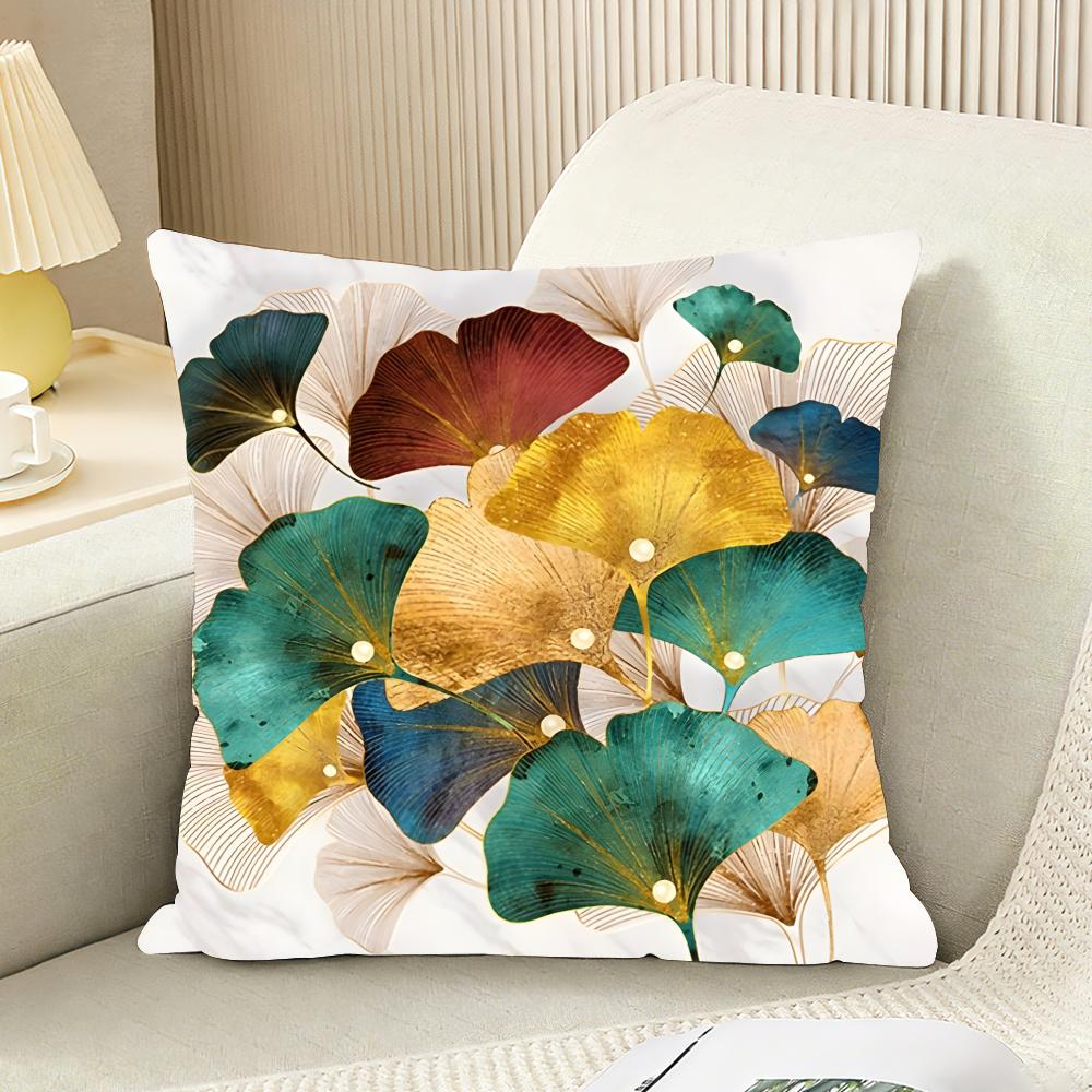 Ginkgo Leaves Printed Cushion Cover Reversible Plush Pillow Cover For Car Sofa Bedroom Decorative Gift Pillowcase