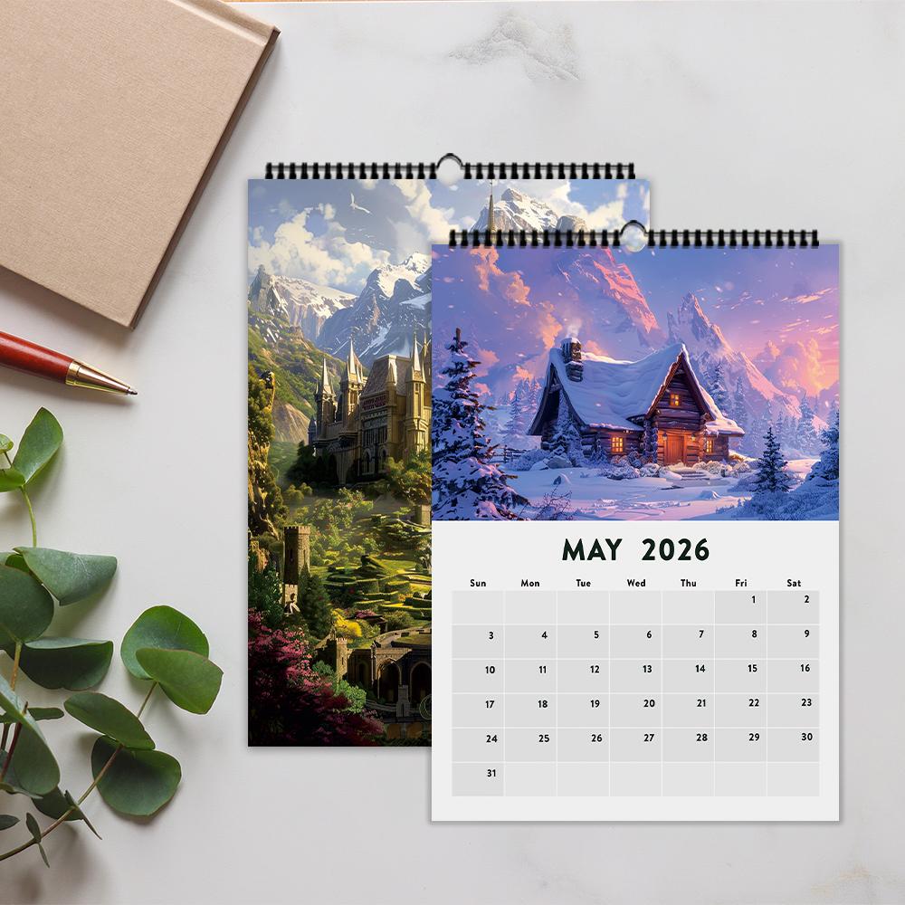 1pc 2026 Wall Calendar, Natural Landscape Design, 12 Unique Artistic Patterns, Perfect Gift for Irthday, Christmas & New Year