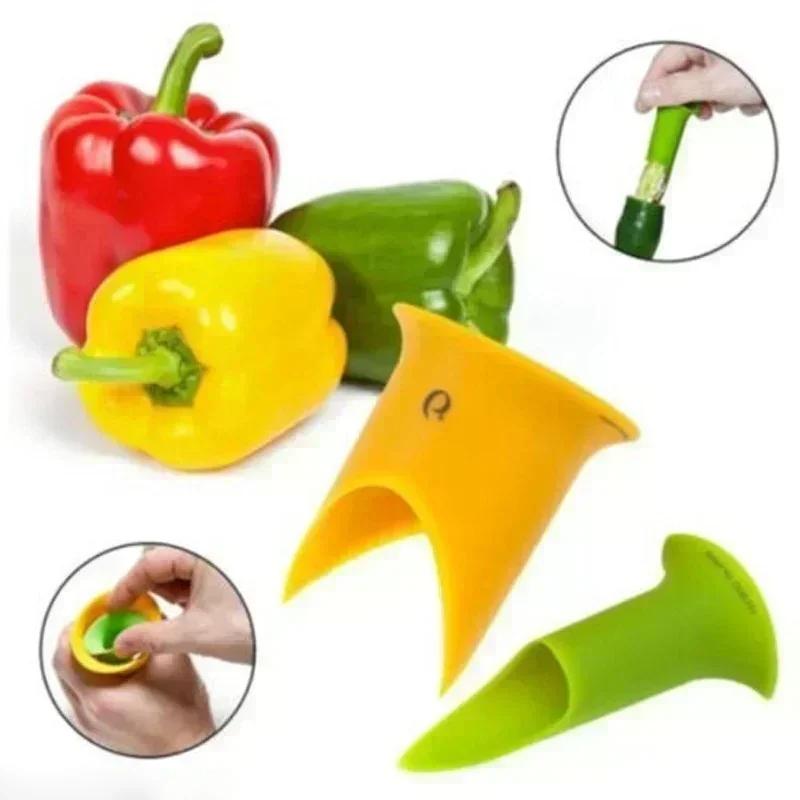 

2026 New 2Pcs/Set Kitchen Pepper Tomato Pepper Pedicel Corers Slicer Pepper Seeded Remover Device Fruit Vegetable Seed Remover