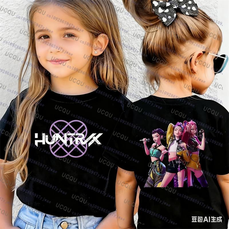 Kpop Demon Hunters Parent Child Short Sleeve Tshirt Kpop Demon Hunters Harajuku Casual Fashion Cotton Kids Cosplay Clothing
