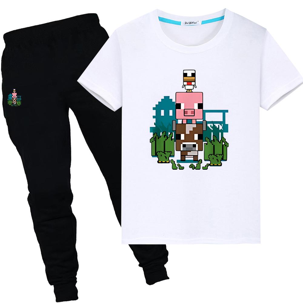 

куриный жокей Принт 100% хлопок Милая футболка одежда для мальчиков девочек Летние аниме футболки 2 шт. Спортивные комплекты Шорты+брюки детские праздничные подарки 100 белый