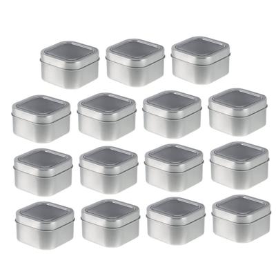 Operitacx Tin Square Metal Tins with DIY Candle Tin Cans with Windows and Lids for Candle Making 15-Piece Boxes, 4-Ounce Lids, Containers,