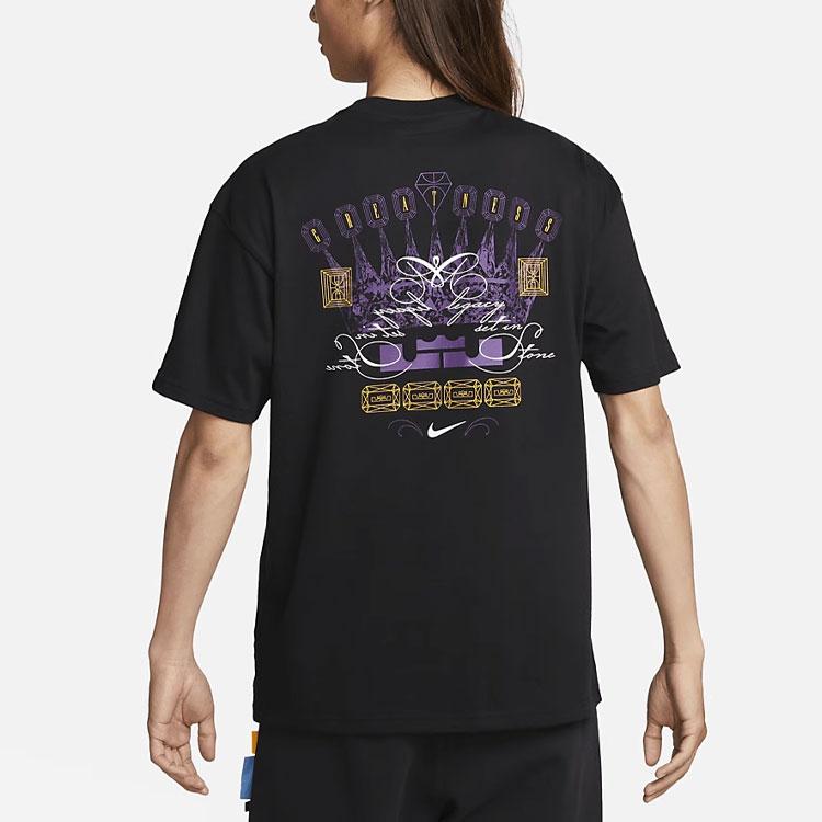 Nike Logo Crown Print American Retro Pattern Sports Short Sleeve Drop Shoulder T-Shirt Men Tops Black FJ2351-010
