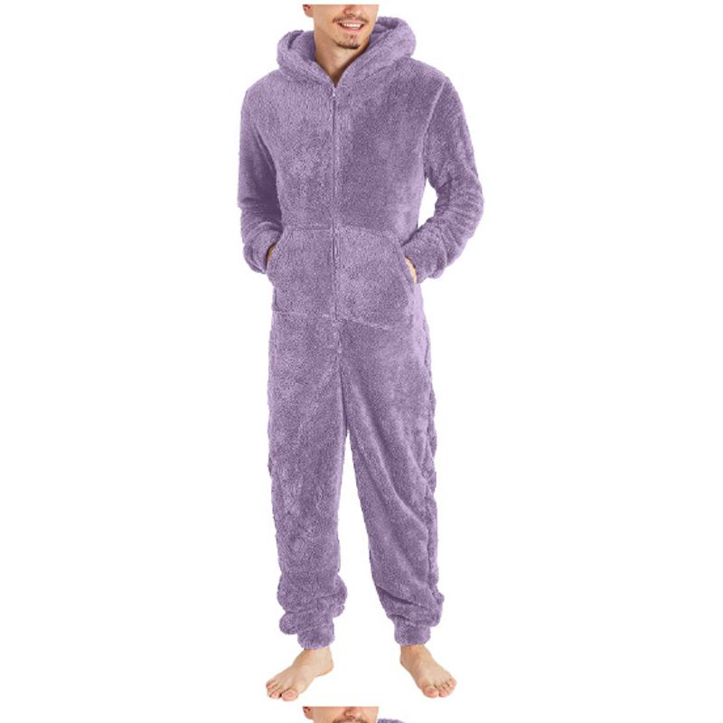 

Мужской теплый плюшевый комбинезон на молнии для пары 2024 Purple L
