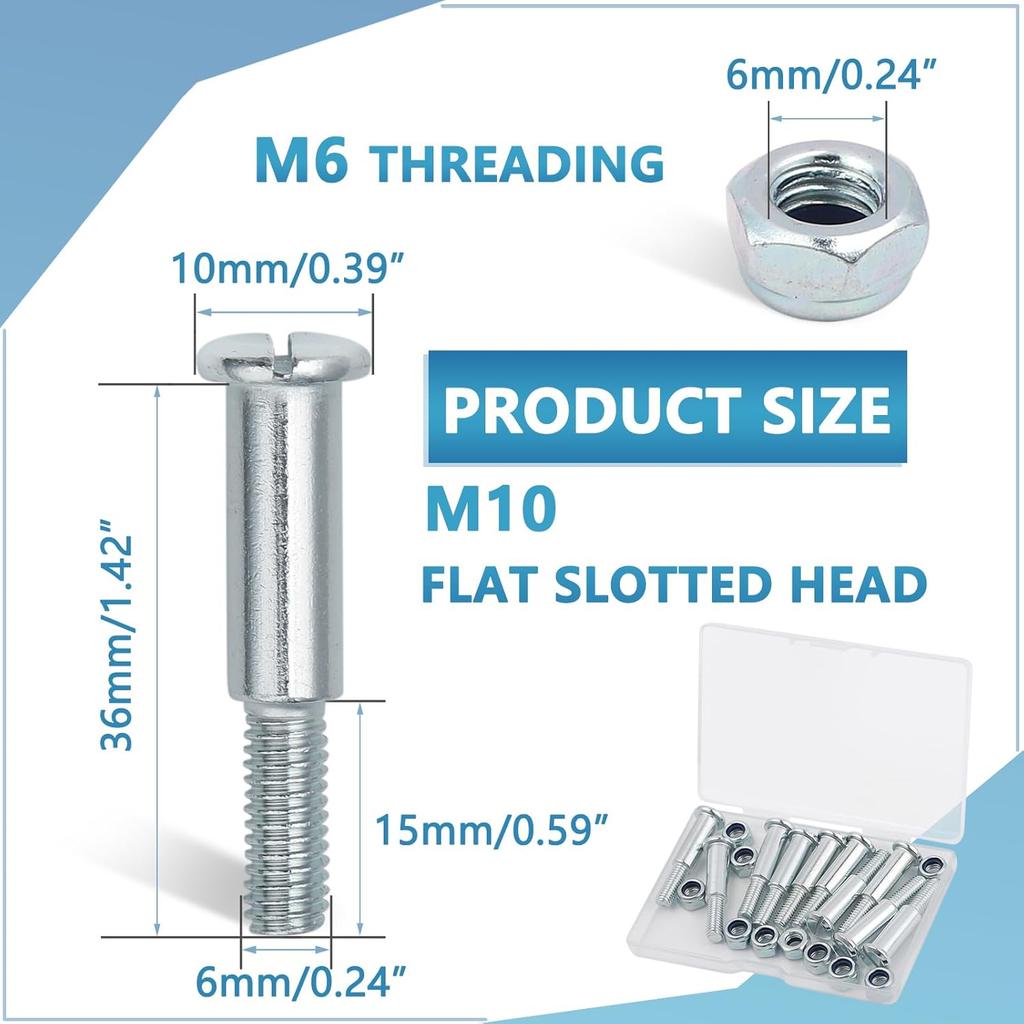 Motorcycle Handlebar Lever Pivot Bolt in Low Carbon Steel Material,M10 Flat Slotted Head,M6 Threading,Overall Lenght 32mm,Compatibel with 25mm