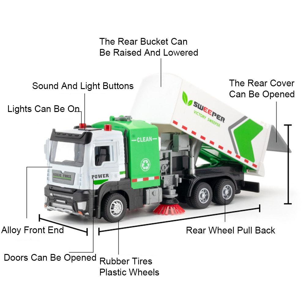 1:32 Scale Mixer Truck Sweeping Car Model Toy Alloy Diecast High Simulation Sound Light Models Children's Engineering Toys Cars