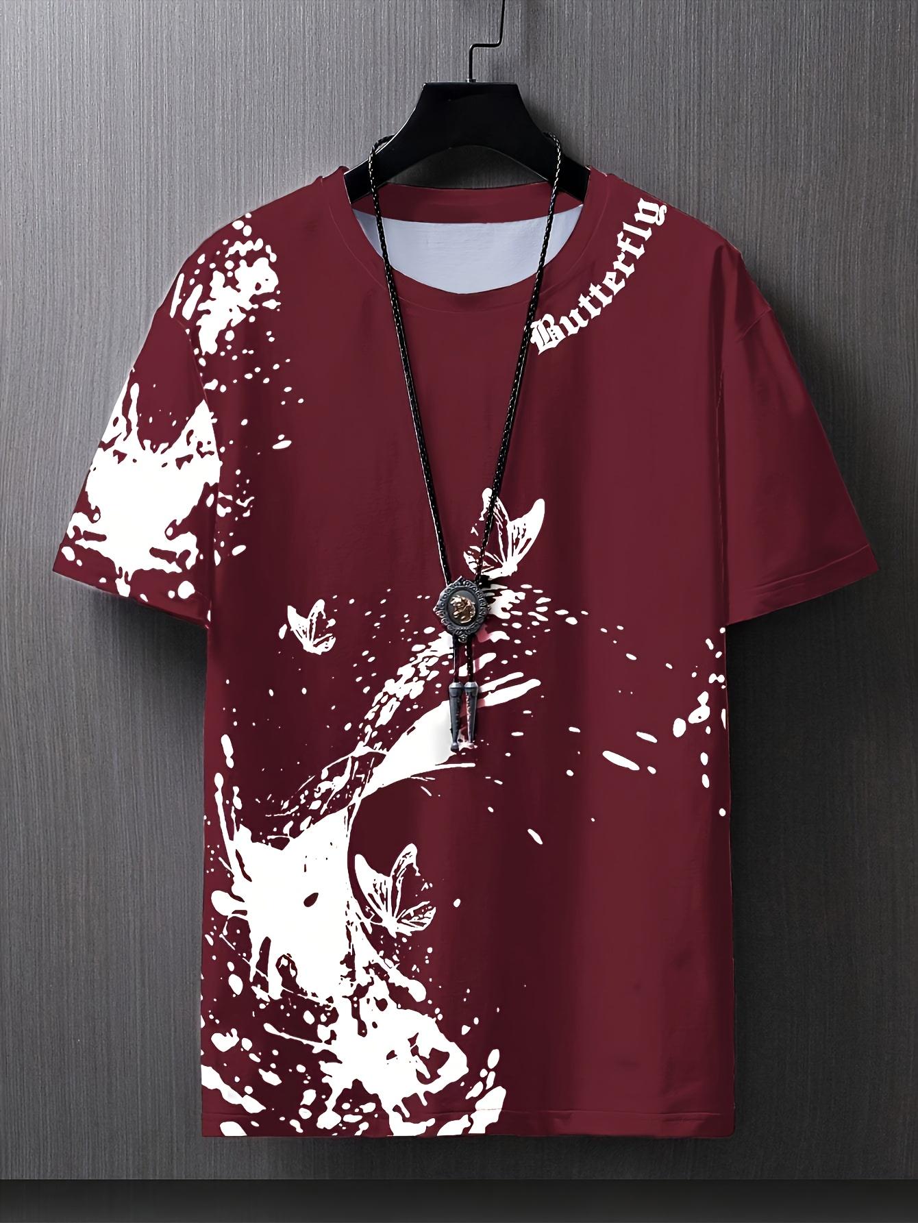

Men s spring, summer and autumn flat shoulder casual butterfly print short-sleeved T-shirt, suitable for casual outings XS