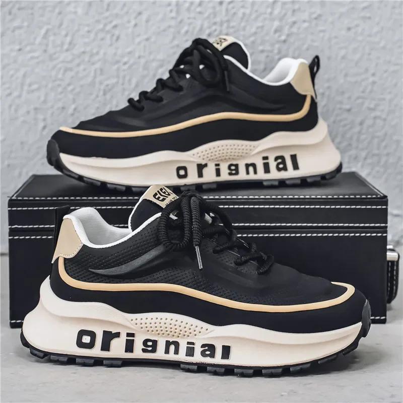 

Fashion 2025 New Classic Men s Sneakers Thick soled Increased Height Soft soled Breathable Casual Running Shoes Zapatillas Deportivas 44 чёрный