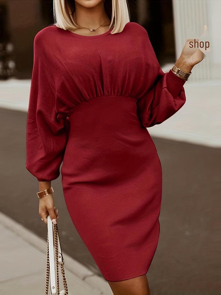 Vestido Adelgazante de Otoño e Invierno con Mangas de Murciélago Linterna