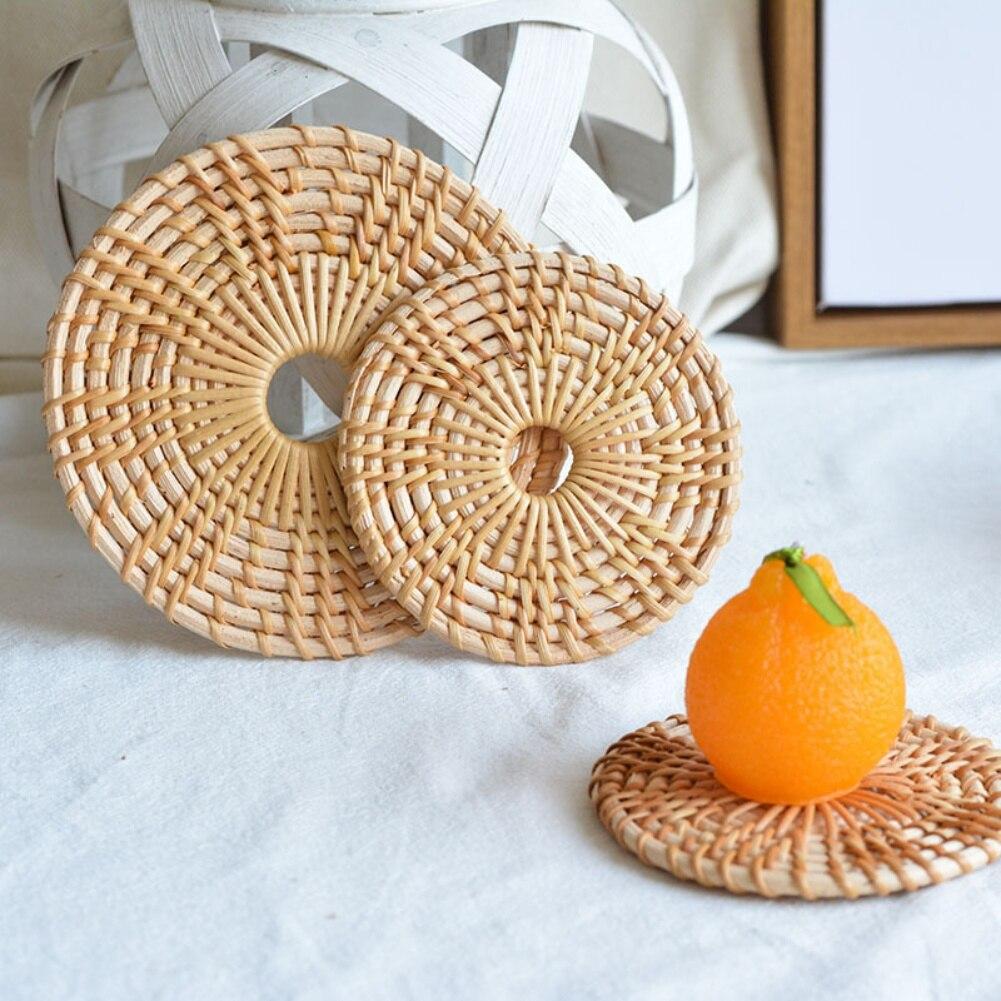 Natural Rattan Coasters Hand-woven Kitchen Decoration Accessories