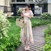 High Quality Chiffon Embroidered Print Square-Necked Summer Dress for Women Fashion Vacation Flying Sleeve Slimming Midi Dress