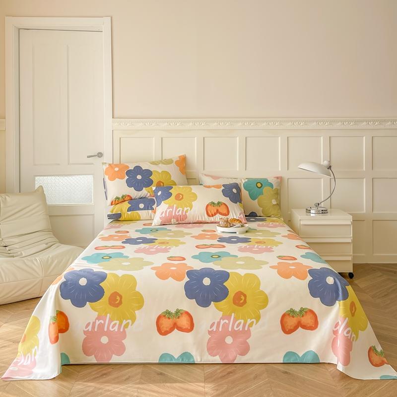 " Cotton Thickened Bed Sheet Plant Flowers Printed Single Double Top King Sheets Pure Cotton Single Size Kids Bed Linen "