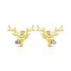 Cao Shi Trendy Christmas Antler Stud Earrings with Micro-Paved Zircon for Women